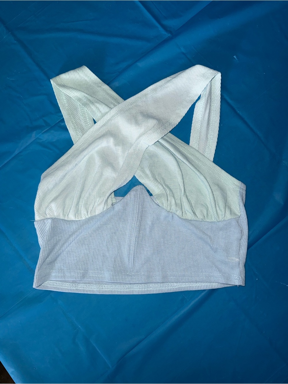 SHEIN Light Blue Ribbed Cross-Front Crop Top with Blue Straps